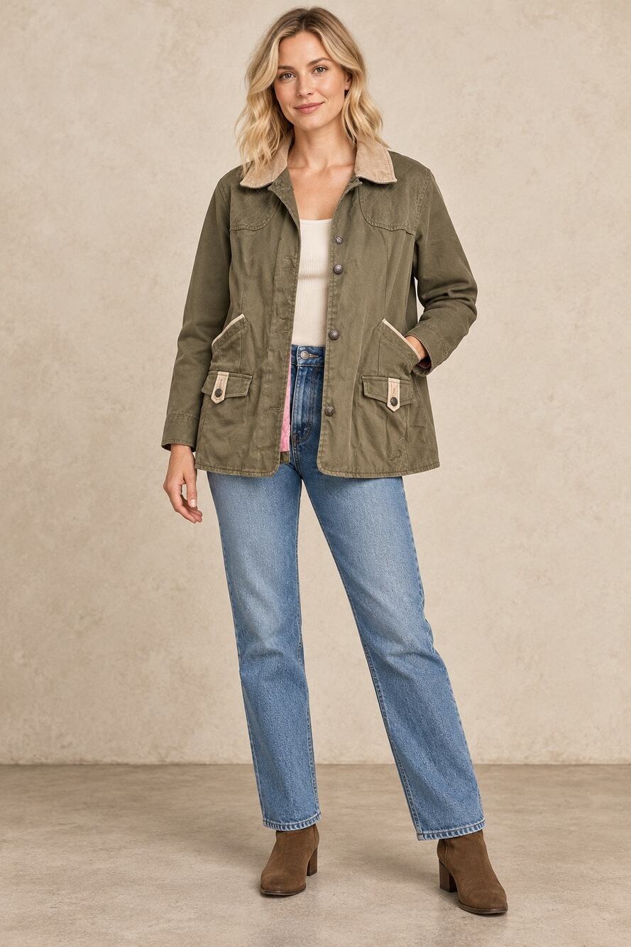 Columbia River Resort Women’s Large Olive Utility Barn Jacket Pink Lining